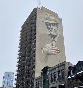 The 21-storey mural to Leonard Cohen on Crescent Street in Montreal.