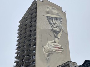 The 21-storey mural to Leonard Cohen on Crescent Street in Montreal.
