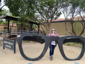 Buddy Holly's oversized glasses are prominent in front of the Buddy Holly Center, which pays tribute to the hall-of-fame musician, a native of Lubbock. IAN SHANTZ/TORONTO SUN