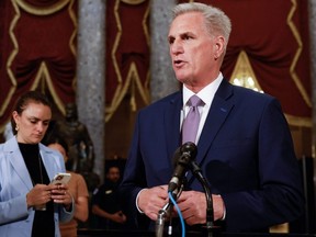 U.S. Speaker of the House Rep. Kevin McCarthy (R-CA) speaks to the media at the U.S. Capitol in Washington, D.C., April 26, 2023.