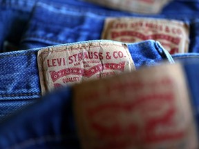 The Levi's logo is displayed on Levi's jeans in San Francisco, July 7, 2020.