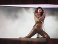 Singer Loreen performs on behalf of Sweden during the final of the Eurovision Song contest 2023 on May 13, 2023 at the M&S Bank Arena in Liverpool, England.