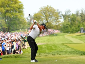 Michael Block of the United States, PGA of America Club Professional, plays his shot from the second tee during the final round of the 2023 PGA Championship at Oak Hill Country Club on May 21, 2023 in Rochester, N.Y.