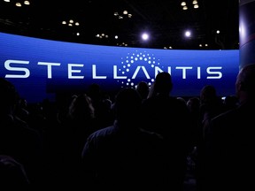 People attend a Stellantis presentation at the New York International Auto Show in Manhattan, New York City, April 5, 2023.