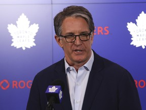 Toronto Maple Leafs president Brendan Shanahan officially announces that GM Kyle Dubas will not be back with the organization in Toronto on Friday May 19, 2023. Jack Boland/Toronto Sun