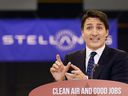 Prime Minister Justin Trudeau speaks at a press conference in Windsor on Monday, May 2, 2022 where Stellantis announced a $3.6 billion investment to retool Windsor and Brampton facilities.