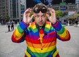 Comedian and Toronto mayoral candidate Ben Bankas at Yonge St.and Dundas St. in Toronto on Thursday, May 11, 2023.