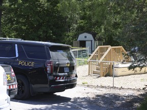 Members of the OPP Cobourg detachment on scene Friday May 26, 2023 outside of a daycare