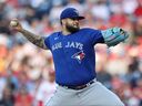 Blue Jays starter Alek Manoah winds up to pitch during the first inning of Toronto's 8-4 loss to the Phillies at Citizens Bank Park in Philadelphia on May 09, 2023.