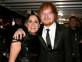 Amy Wadge and Ed Sheeran attend The 58th GRAMMY Awards 2016 - Getty