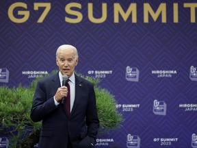 U.S. President Joe Biden speaks during a news conference following the G7 leaders summit on May 21, 2023 in Hiroshima, Japan.