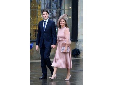 Prime Minister Justin Trudeau and wife Sophie Trudeau arrive to attend King Charles and Queen Camilla coronation ceremony at Westminster Abbey, in London, May 6, 2023.