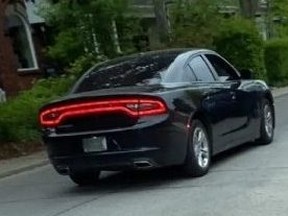 A black Dodge Charger wanted in an investigation.