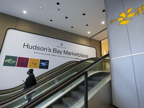 A Hudson's Bay department store is shown in Toronto, Feb. 25, 2022. Hudson's Bay is laying off another 250 workers, the second round of cutbacks this year.