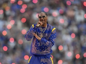 Snoop Dogg performs during halftime of the NFL Super Bowl 56 football game between the Los Angeles Rams and the Cincinnati Bengals in Inglewood, Calif., Sunday, Feb. 13, 2022. Another celebrity appears set to join in the bidding war for the NHL's Ottawa Senators.