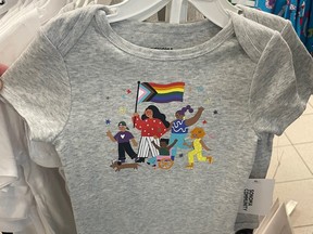 Grey baby onesie from Kohls Pride collection.