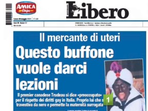 Saturday front page of the Libero newspaper