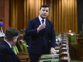 Conservative member of Parliament Michael D. Chong rises during question period in the House of Commons on Parliament Hill in Ottawa on Friday, March 26, 2021.