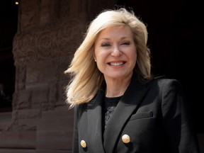 Ontario Premier Doug Ford says Liberal leader hopeful Bonnie Crombie should quit her day job as mayor of Mississauga, Ont. Crombie is exploring a bid for the leadership of the Ontario Liberal party.&ampnbsp;Crombie is photographed on the steps of the Ontario Legislature, in Toronto on Thursday May 18, 2023.