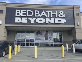 The entrance to a Bed Bath & Beyond store is seen in Anchorage, Alaska, on Sunday, April 23, 2023. Canadian retail sector investor Doug Putman is opening a new home store retailer in 21 former Bed Bath and Beyond and buybuy BABY locations across Canada.