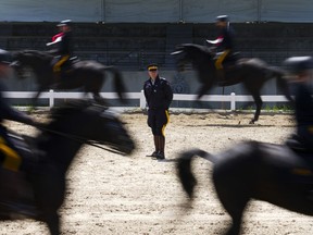 The Royal Canadian Mounted Police Musical Ride troop practices at their stables in Ottawa on Wednesday, May 17, 2023.