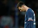 Soccer Football - Ligue 1 - Paris St Germain v OGC Nice - Parc des Princes, Paris, France - December 1, 2021. Paris St Germain's Lionel Messi looks dejected after the match. 
