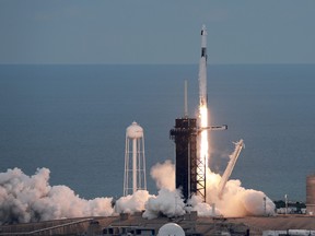 The SpaceX Falcon 9 rocket with the Crew Dragon spacecraft lifts off from pad 39A at the Kennedy Space Center on May 21, 2023 in Cape Canaveral, Fla.