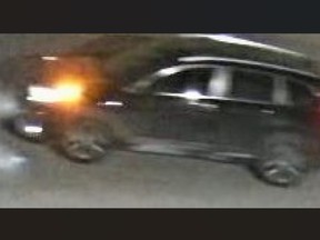 Investigators need help locating this dark-coloured, mid-size SUV, which is a suspect vehicle in a shooting that killed Jayden Pitter, 23, and injured another man in Vaughan on Wednesday, May 24, 2023.
