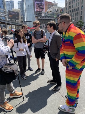 Many people approaching comedian Ben Bankas about his mayoral campaign. Some are laughing with him. Some are not laughing — photo by Joe Warmington