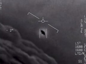 An "unidentified aerial phenomena" is pictured in an unclassified video taken by Navy pilots