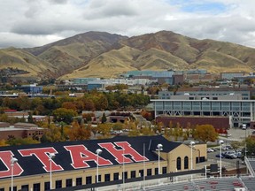 The University of Utah campus is viewed from Rice-Eccles Stadium in Salt Lake City, Utah, Oct. 23, 2018.