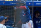 Vlad Guerrero Jr. points out a young fan to give a bat to during the game against the Orioles on Saturday, May 20, 2023.