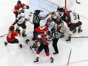 The Florida Panthers and Vegas Golden Knights fight.