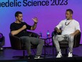 NFL quarterback Aaron Rodgers participates in a talk with author Aubrey Marcus as part of Psychedelic Science 2023.