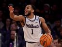 Markquis Nowell #1 of the Kansas State Wildcats dribbles against the Michigan State Spartans during the second half in the Sweet 16 round game of the NCAA Men's Basketball Tournament at Madison Square Garden on March 23, 2023 in New York City.