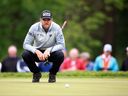 Corey Conners of Canada lines up a putt on the fifth hole during the first round of the RBC Canadian Open at Oakdale Golf and Country Club on Thursday, June 8, 2023 in Toronto, Ontario. 