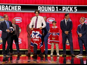 David Reinbacher is selected by the Montreal Canadiens with the fifth overall pick during round one of the 2023 Upper Deck NHL Draft at Bridgestone Arena on June 28, 2023 in Nashville.