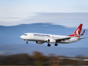 A Boeing 737-800 commercial plane registration TC-JVL of Turkish Airlines is seen landing