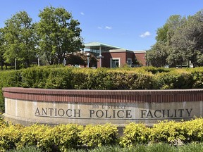 An exterior view of Antioch police headquarters is seen in Antioch, Calif., Wednesday, April 19, 2023.