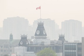 smoke blankets the skyline in Kingston, Ont.