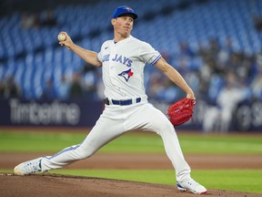 Blue Jays starting pitcher Chris Bassitt throws against the Houston Astros during the first inning in Toronto on Wednesday, June 7, 2023.