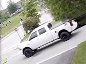 Durham Regional Police have released this image of a white pickup truck in a criminal assault investigation.