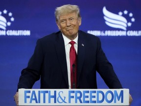 Republican presidential candidate and former U.S. President Donald Trump speaks at the Faith and Freedom Road to Majority conference at the Washington Hilton in Washington, D.C., Saturday, June 24, 2023.
