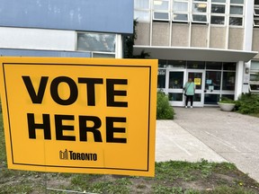 A voting station for the Toronto mayoral byelection at Kimberley Junior Public School on Monday, June 26, 2023.