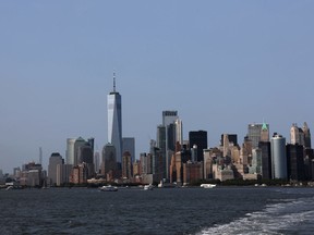 The Manhattan skyline is seen from the Staten Island Ferry