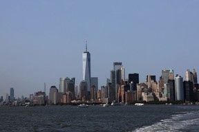 The Manhattan skyline is seen from the Staten Island Ferry