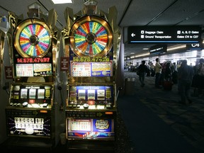 Slot machines are placed at the Las Vegas International Airport
