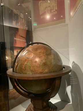 From a section of the city museum that confronts Munich and Germany at the time of Nazi power, the globe that was in Hitler's office. Charlie Chaplin mocked it in the movie 'The Great Dictator'.