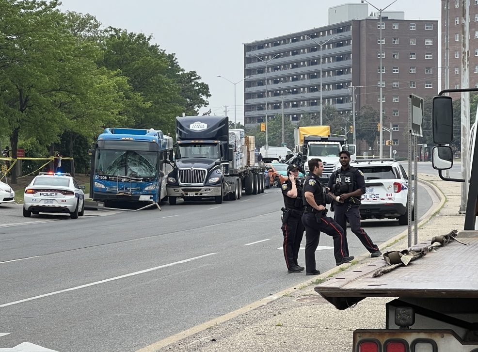  The aftermath of a multi-vehicle crash on Derry Rd., just west of Rexwood Rd., in Mississauga on Thursday, June 8, 2023. /