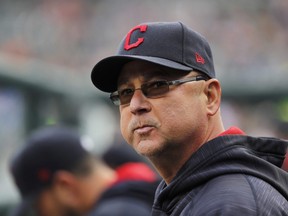 Cleveland Guardians manager Terry Francona watches the team's baseball game.